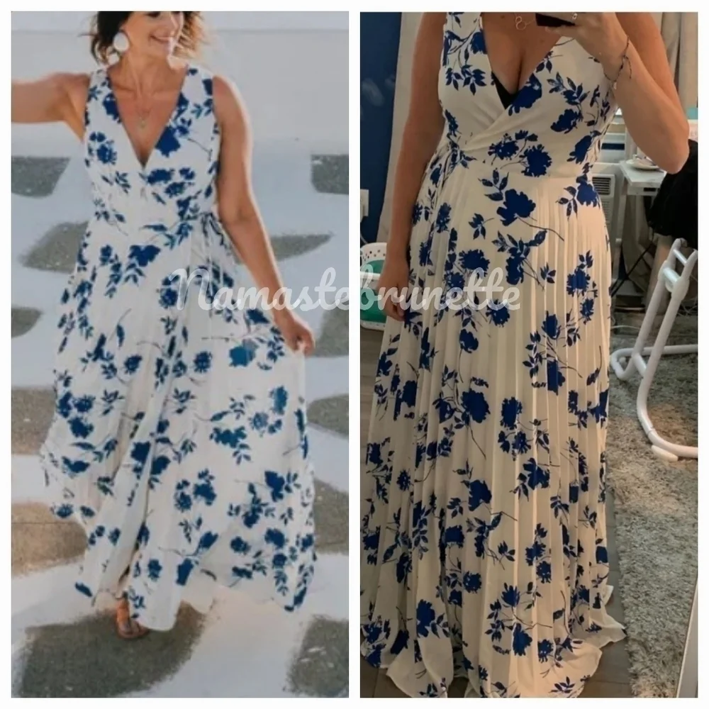 Nwt Lulu's Small Boho Ivory Multi Floral Print Pleated Wrap Maxi Dress - Picture 11 of 16